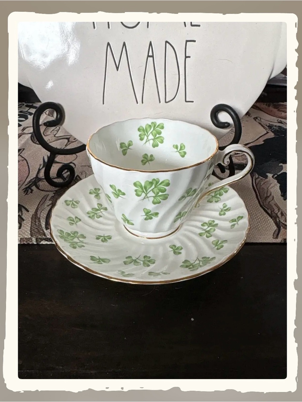 Vintage Anysley Swirl Shamrock ☘️ Fine Bone China Teacup and Saucer